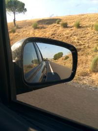 Reflection of car on side-view mirror