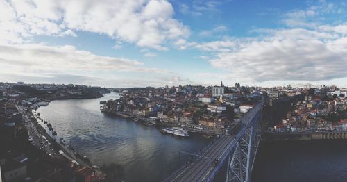 High angle view of city at waterfront