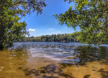 Scenic view of lake against clear sky