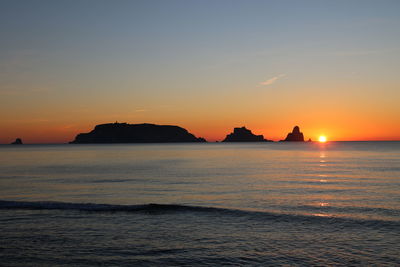 Scenic view of sea against sky during sunset