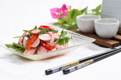 Close-up of vegetables in plate on table