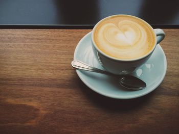 High angle view of coffee on table