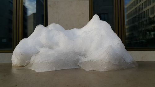 Close-up of snow on window