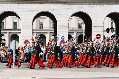 Spanish army marching during spanish national day army parade