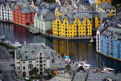 High angle view of buildings in city