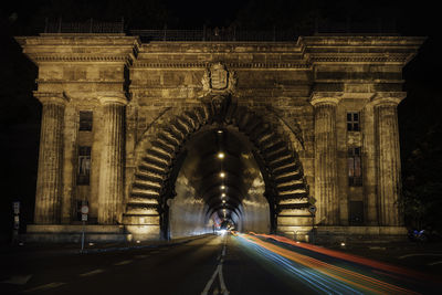 Light trails on road at night