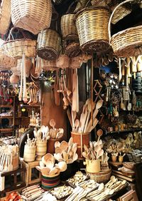 Various utensils in store for sale in market