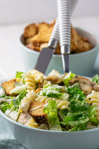 High angle view of food in bowl on table