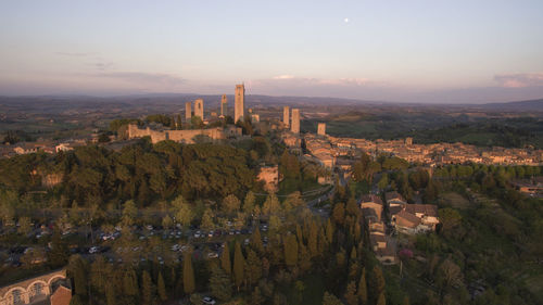 High angle view of buildings in city