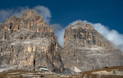 Mountain rock formation  late in the evening in the dolomites tre cime area in south tyrol in italy.