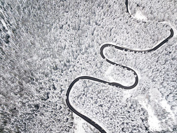 High angle view of snow on land