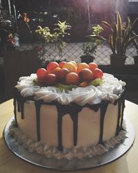 Close-up of cake in plate on table