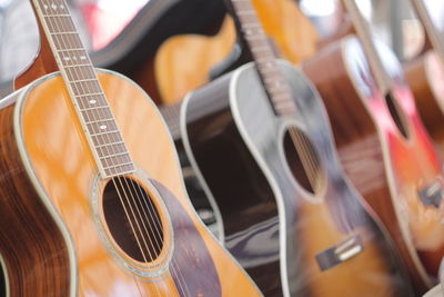 Close-up of guitars