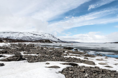 Scenic view of frozen sea against sky