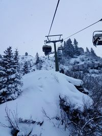 Overhead cable car on snow covered landscape