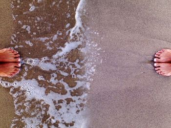 Low section of person standing on beach