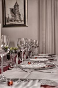 Wine glasses on table