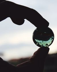 Close-up of hand holding silhouette against sky