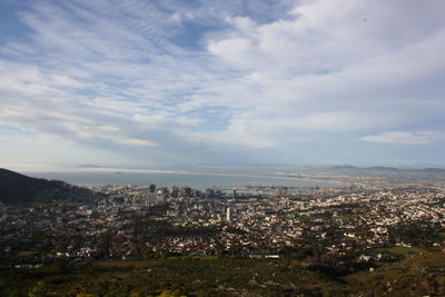 High angle view of cityscape against sky