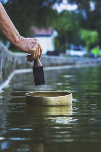 Tibetan singing bowl is floating on water