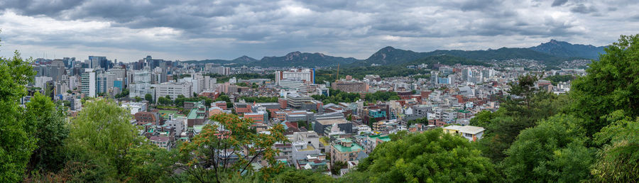 High angle view of townscape against sky