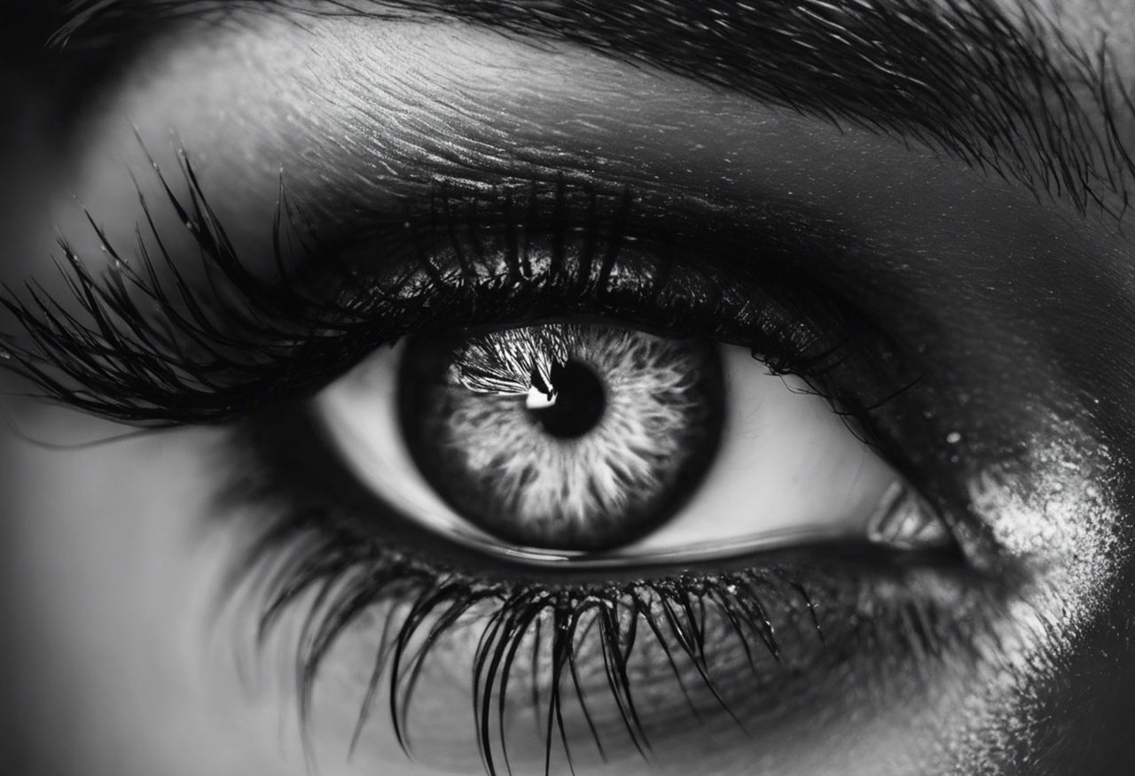 black and white, black, eyelash, eye, human eye, human face, close-up, monochrome, monochrome photography, one person, extreme close-up, sensory perception, eyebrow, adult, macro, eyelash extensions, portrait, iris, women, eyeball, young adult, person, looking at camera, white, make-up, vision care, cosmetics, looking