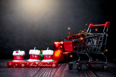 Red toys on table