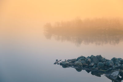 Scenic view of lake against sky during sunset