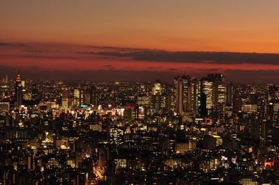 Aerial view of city at night