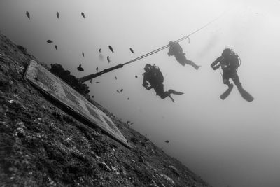 People scuba diving in sea