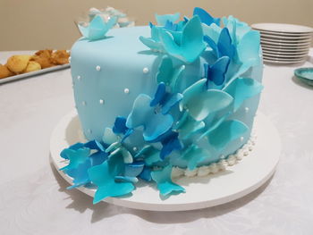 Close-up of cake in plate on table