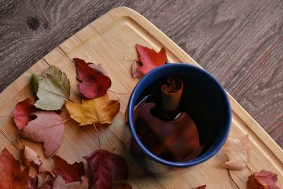 High angle view of breakfast on table