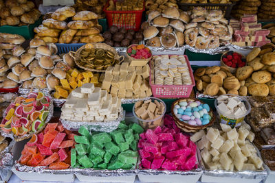 Various vegetables for sale at market stall