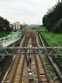 High angle view of railway tracks against sky