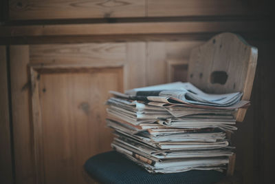 Stack of books on table