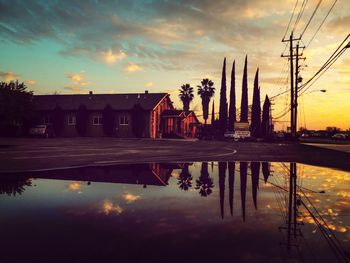 Reflection of clouds in water at sunset