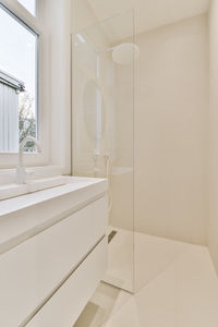 Interior of bathroom with sink and shower area