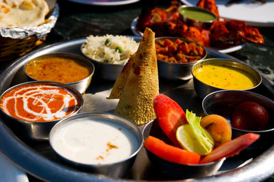 High angle view of salad in plate on table