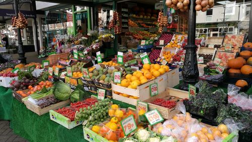 Various fruits for sale at market stall