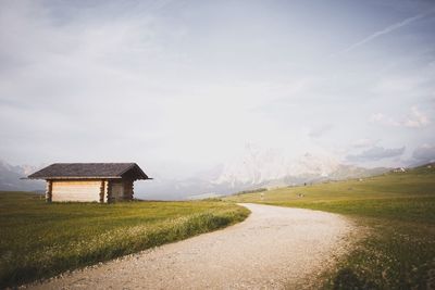 Built structure on landscape against sky