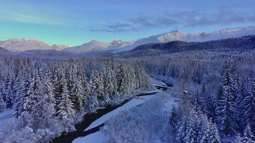 Scenic view of snowcapped mountains against sky