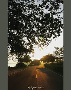 Road amidst trees against sky during sunset