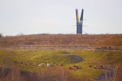 Scenic view of farm against sky