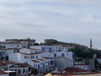 High angle view of buildings in city cesme 