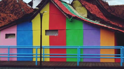 Low angle view of multi colored roof of building