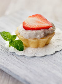 Close-up of dessert in plate on table