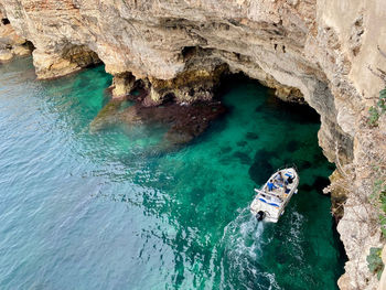 High angle view of rocks in sea