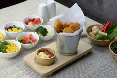 High angle view of food on table