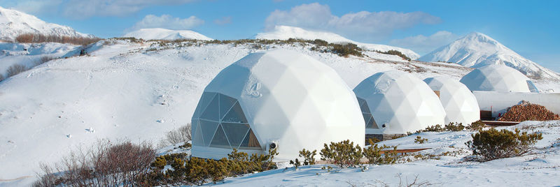 Winter glamping on a volcano, kamchatka peninsula