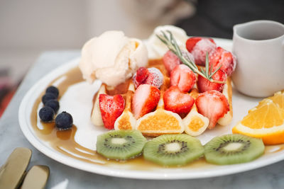 High angle view of breakfast on table